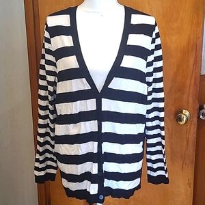 Lane Bryant Black & White Striped Cardigan Sweater Adult 18/20